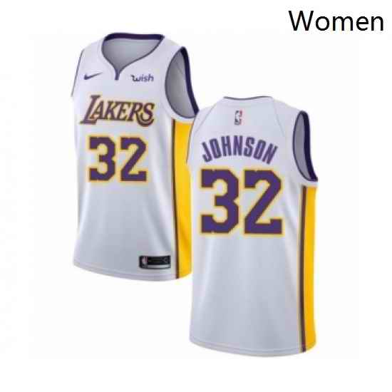 Womens Los Angeles Lakers 32 Magic Johnson Authentic White Basketball Jersey Association Edition